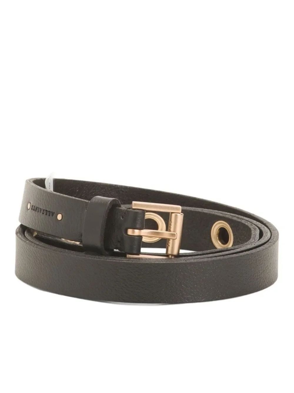 All Saints L Black Genuine Leather Gold Tone Belt